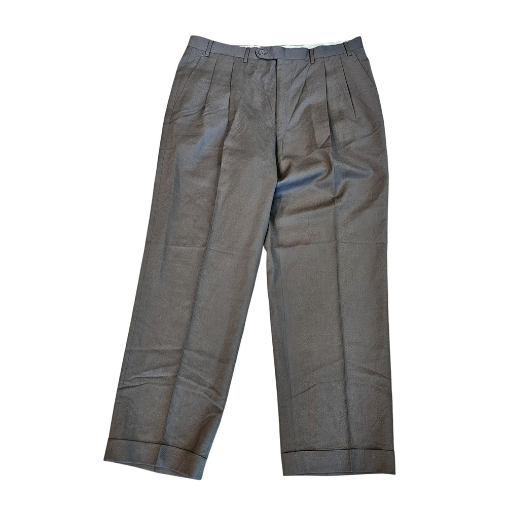 Wool‎ Dress Pants Mens 37x31 Gray Pleated Lined Straight Leg Classic Fit Italy